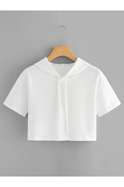 shop Crop Girl's White Sweatshirt with Cap Sleeves