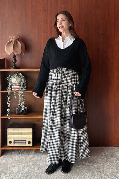 Ceylan Otantik Black Poliviskon Skirt with Ruffle Detail