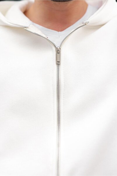 Madmext Ecru Double Zipper Hooded Tracksuit Set E7345