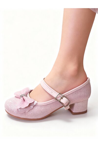 NeSe Shoes Girls' High Heel Shoes, Glitter and Bow Front Girls' Evening Dress Shoes