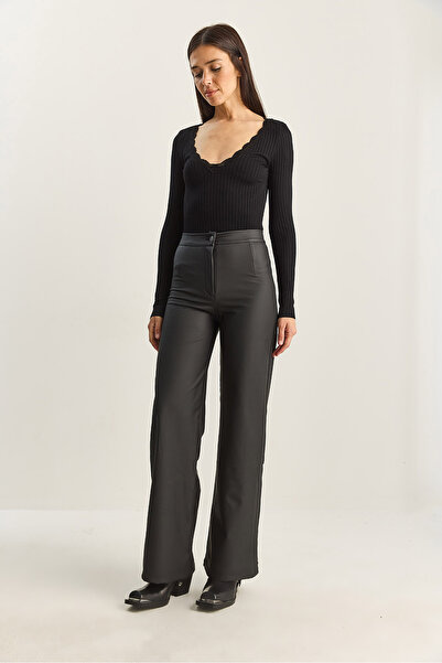 Bianco Lucci Women's High Waist Matte Faux Leather Palazzo Pants 2035 60282039