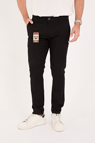 BROCARD Men's Slim Fit Slim Fit Stretch Fabric Cotton Stretch Chino Canvas Trousers Black