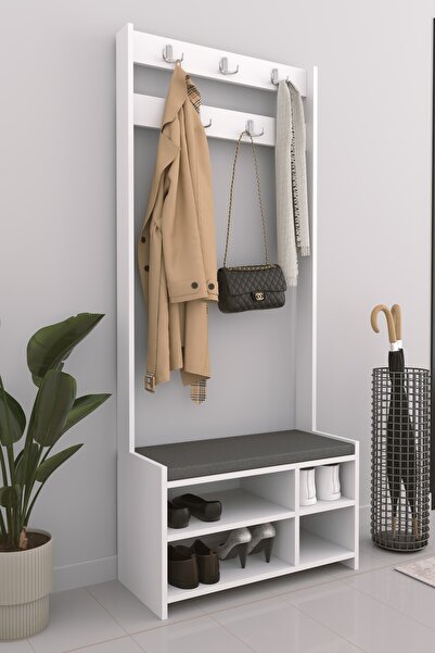 PROMODÜL Oturmalı Ayakkabılık ve Askılık Beyaz Suntalam Vestiyer-Dar Alanlar ...