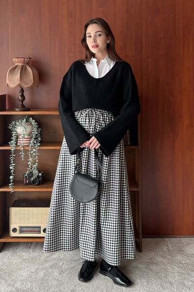 Ceylan Otantik Black Poliviskon Skirt with Ruffle Detail