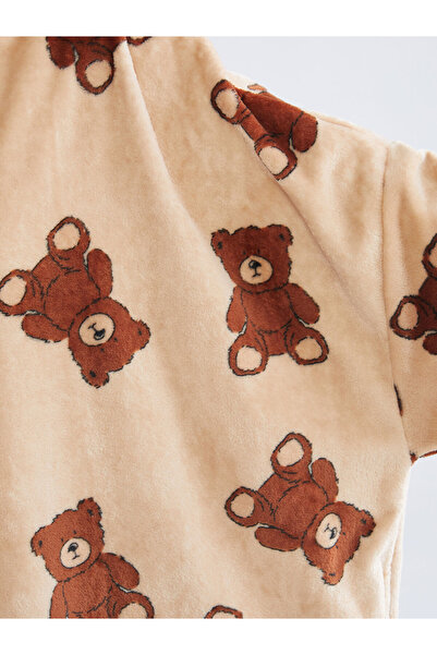 LC Waikiki Young Beige Hooded Oversized Women's Plush Pajama Top