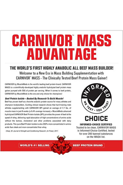 MuscleMeds Carnivor Mass Chocolate Fudge, 5.83lbs - HALAL