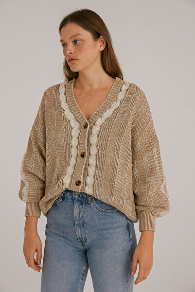 CLOUDY WEAR&DESİGN Women's Oversized Hair Knitting Balloon Sleeve Knitwear Cardigan (Xs,S,M,L,Xl)