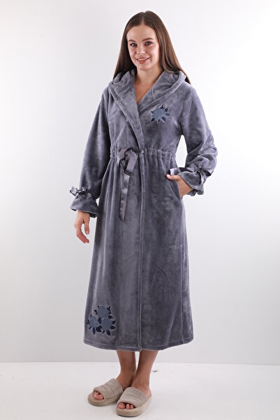 Wild Love Women's 100% Bamboo Hooded Embroidered Long Dressing Gown – Extra Soft, Belted, with Pockets