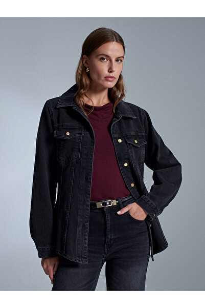 Dilvin 50756 100% Cotton Fitted Denim Jacket-Black