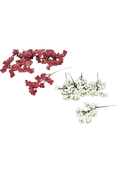 OEM Decorative Christmas Frosted Cranberry Branches, White and Red - Set of 10