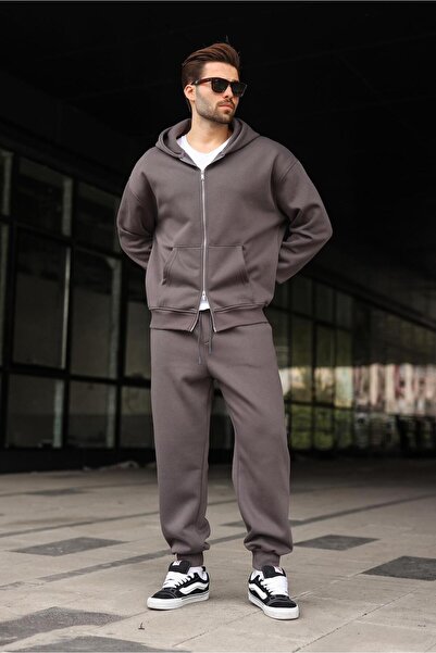 Madmext Smoked Double Zipper Hooded Tracksuit Set E7345