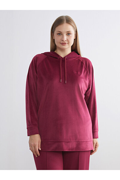 LC Waikiki Dream Burgundy Hooded Velvet Women's Pajama Top