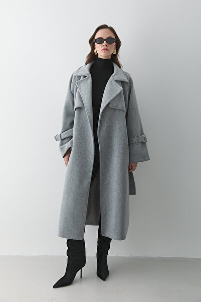 Laluvia Gray Vorkuta Belted Coat - 407007