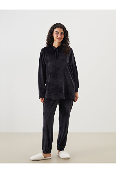 LC Waikiki Dream Black Elastic Waist Velvet Women's Jogger Pajama Bottoms