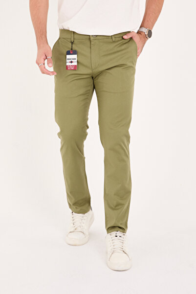 BROCARD Men's Slim Fit Slim Fit Stretch Fabric Cotton Stretch Chino Canvas Trousers Khaki