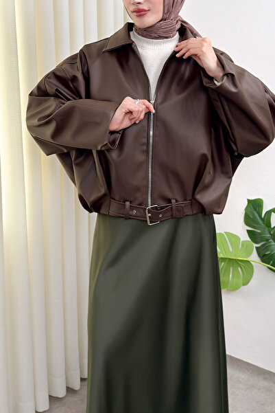 Salih Çelebi Jachetă Bomber din piele artificială cu detaliu curea 2017 - MARO