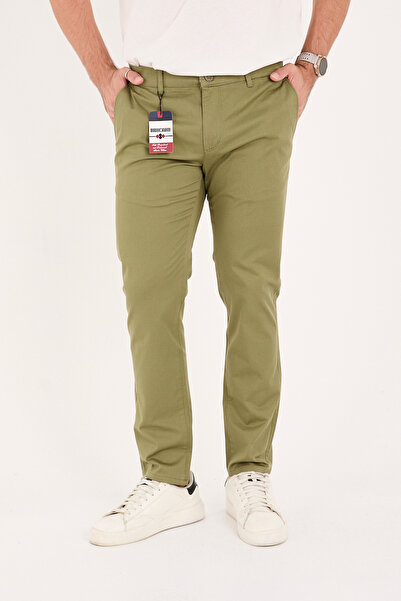 BROCARD Men's Slim Fit Slim Fit Stretch Fabric Cotton Stretch Chino Canvas Trousers Khaki