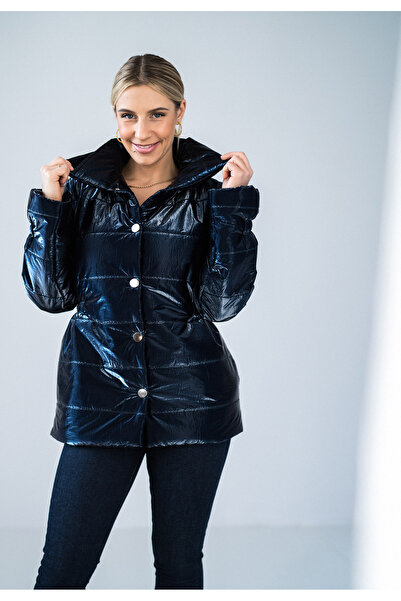 Figl Jachetă matlasată pentru femei - Jachetă lucioasă pentru femei - Bleumarin M933 Mărime L/XL
