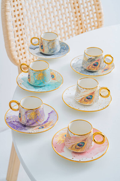 ACAR Astera 6 Kişilik Porselen Kahve Fincan Takımı - 90 ml