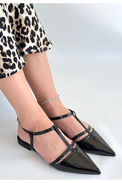 ALFA AKSESUAR 03 Canca Black Patent Leather Ballerina Shoes