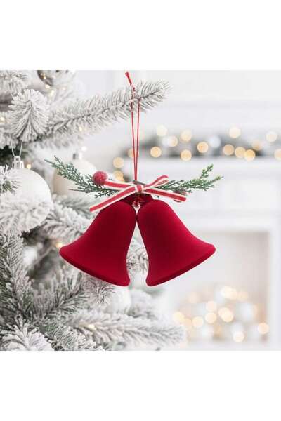 Ritzz إكسسوار زخرفي على شكل جرس مخملي مزدوج باللون الأحمر الداكن