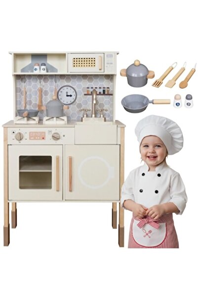 Smart Vibe MiniMosaic Atelier Wooden Children's Kitchen with LED, Sounds, Electric Stove, Montessori Accessories, 97 cm