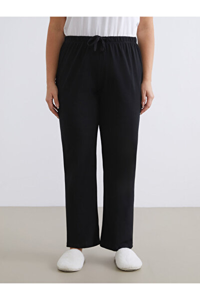 LC Waikiki DREAM Μαύρο μεγάλο μέγεθος ελαστικό στη μέση γυναικείο παντελόνι πιτζάμα