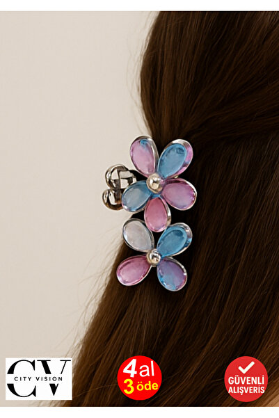 cityvision Mixed Color Stone Flower Silver Detailed Metal Latch Buckle 4 cm