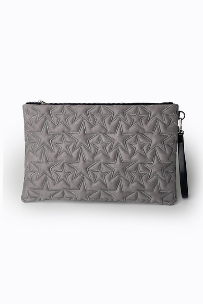Ecrou Star Patterned Gray Suede Portfolio & Clutch Bag 30×19cm