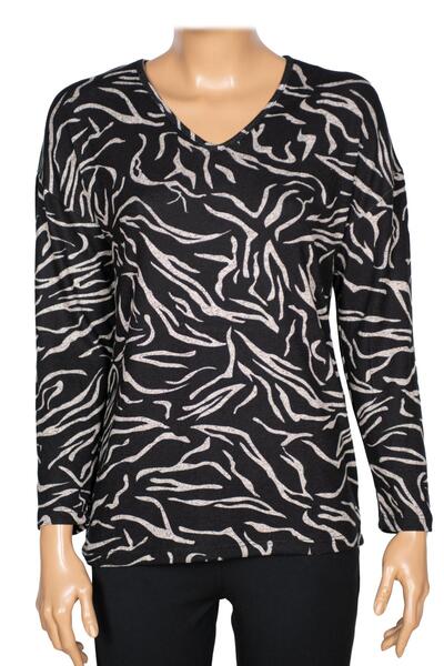 Barem Women's Lina Plus Size Winter V-Neck Soft Black Blouse D07