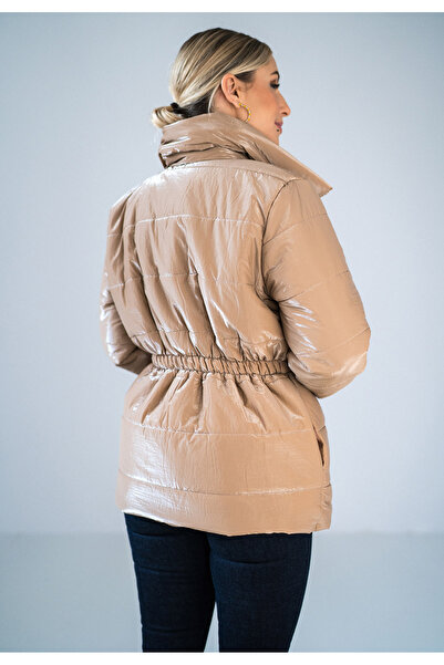 Figl Women's Quilted Jacket - Women's Shiny Jacket - Beige M933 Size L/XL