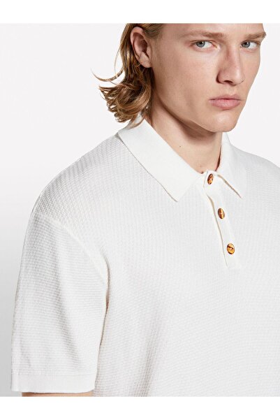 Sisley 100% Cotton Knitwear Polo T-Shirt Men's Cream Polo - 325P1094S300M