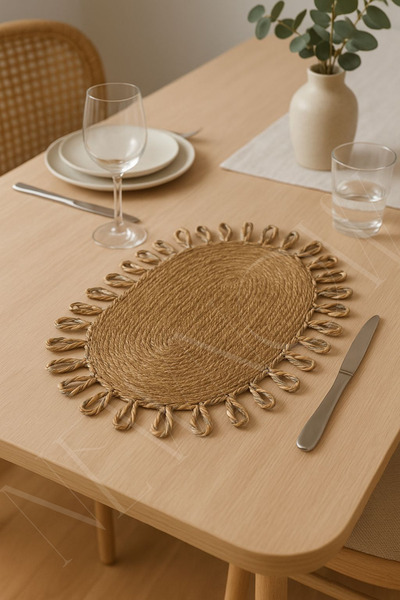 NEWNOW طقم مفارش طاولة أمريكي من الخيزران بتصميم ريفي - مفارش طاولة منسوجة من...