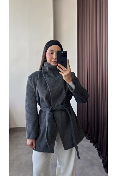 YOUR NAME ياقة مرتفعة متوسطة الطول معطف كاشي بحزام