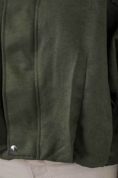 hazelin Women's Green Oversized Zipper and Snap Closure Pocketless Suede Leather Jacket Hzl25W-Bd107301