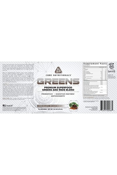 Core Nutritionals Greens - Premium Superfood Reds & Greens Blend, 30 Servings (Chocolate Decadence)