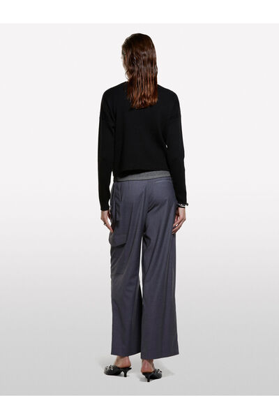 Sisley Cotton and Wool Blend Ribbed Boat Neck Sweater Women's Black Sweater - 325A1Khtl106J