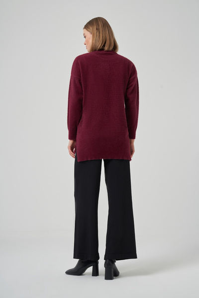 Nuss Embroidery Detail Angora Sweater 7004 Burgundy