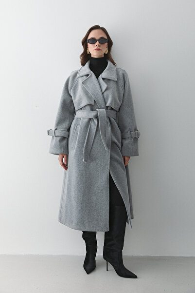 Laluvia Gray Vorkuta Belted Coat - 407007