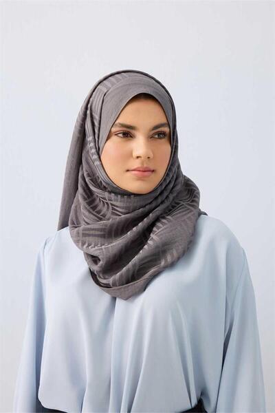 Imannoor Naia Shawl - Iman Square Patterned - Anthracite
