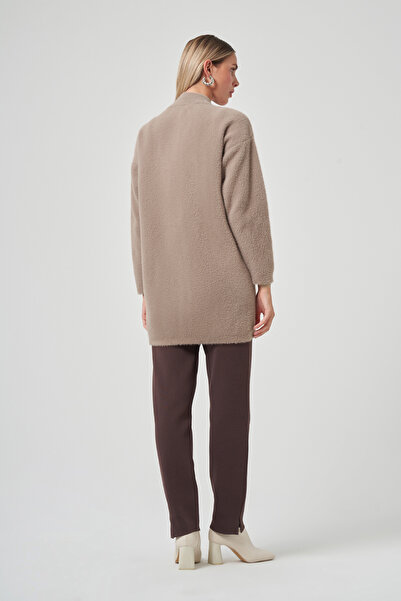 Nuss Button Detail Angora Cardigan 7005 Mink