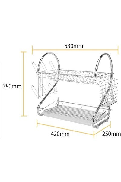 Miskat Trading 2 Layers Dish Rack Tableware Shelf Plate Cutlery Cup Silver