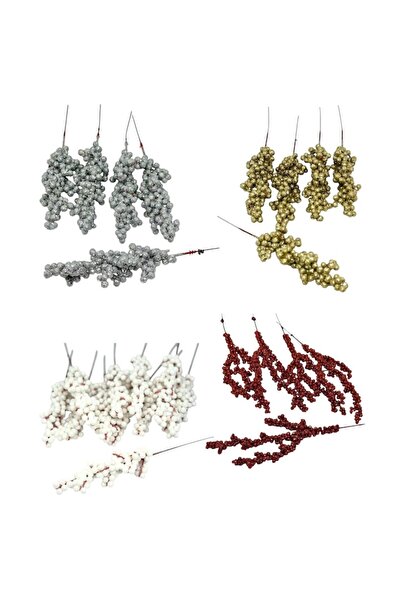 OEM Decorative Christmas Frozen Cranberry Sprigs - Set of 20 (white/red/gold/silver)