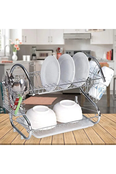 Miskat Trading مصفاة أطباق/حامل أطباق من طبقتين - من الفولاذ المقاوم للصدأ