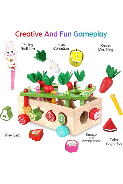 Generic Montessori Wooden Shape Sorting Farm Toy - Carrot Harvest Set for Ages 1-3