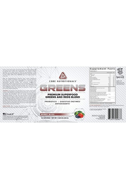 Core Nutritionals Greens - Premium Superfood Reds & Greens Blend, 30 Servings (Berry Bliss)