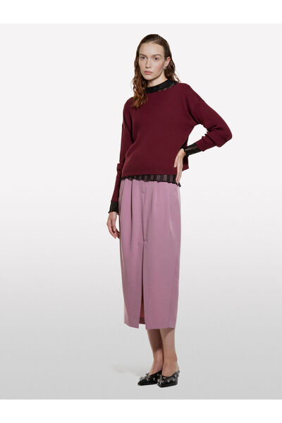 Sisley Cotton and Wool Blend Ribbed Boat Neck Sweater Women Burgundy Sweater - 325A1Khtl106J
