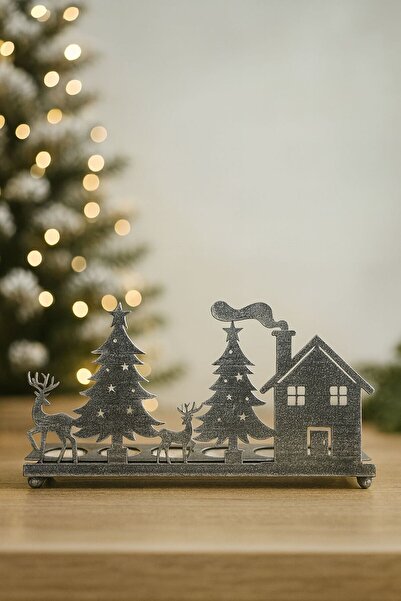ANGDESİGN Metal 6’lı Tealight Yılbaşı Mumluk – Dekoratif Ev Ağaç Geyik Silüet...