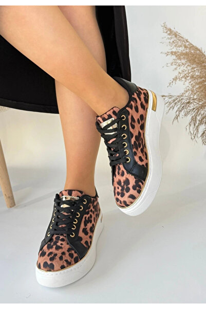 ALFA AKSESUAR 03 Kity Leopard Satin Lace-Up Sneakers