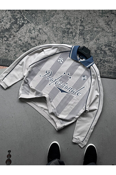 BYBASICMAN Gray Striped Printed Collar Sweatshirt Jj-128